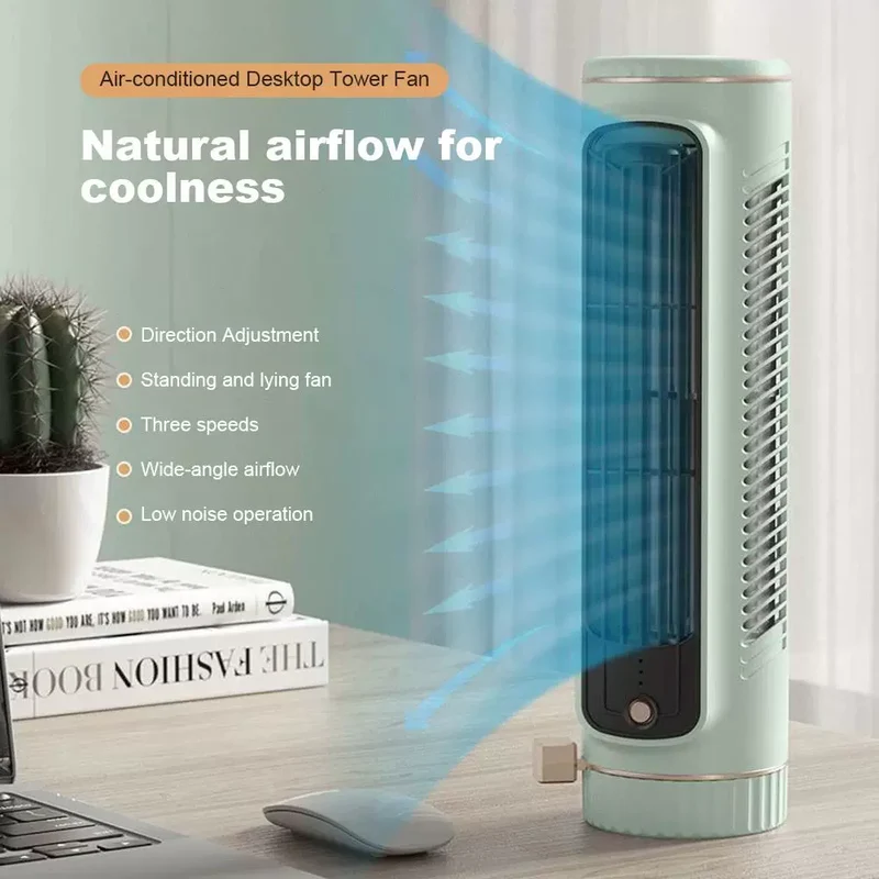 Unisex enhetsstørrelse kompakt vertikal skrivebords Breeze-turmventilator med etterfyllbart mini-reservoar, USB-lading og klistremerke-pack Luvikno