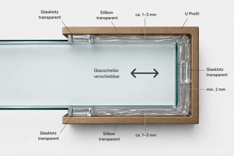 Alu U-Profil – Silikonverklebung Glasscheibe, 14 Farben, Art.Nr. SDCD3812