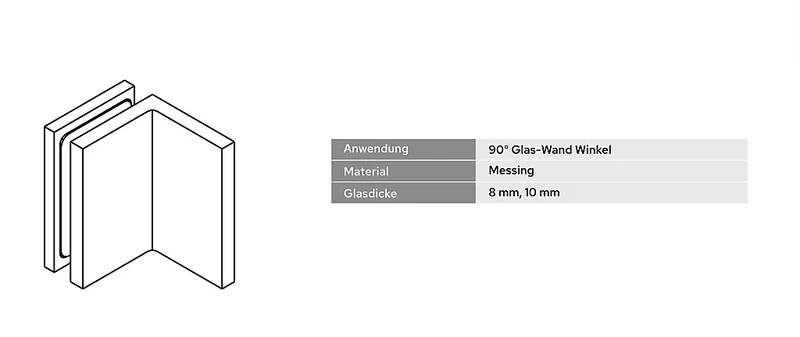 Bellagio Winkelverbinder Glas-Wand 90° – Messing, 11 Oberflächen, Art.Nr. BEL90S