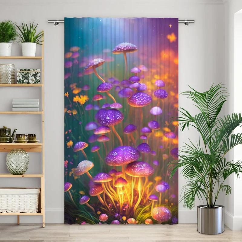 Vorhang Motiv "Pilze Blumen Fantasie"