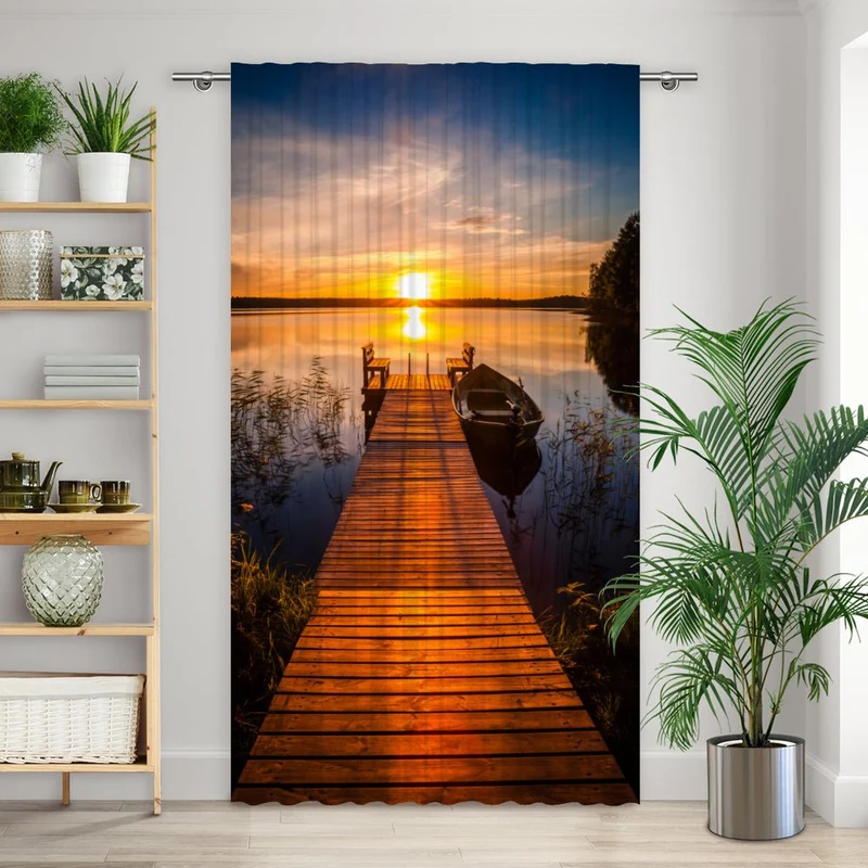 Vorhang Motiv "Fischerboot See Sonnenuntergang"