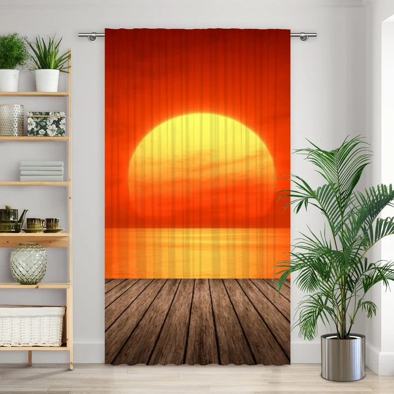 Vorhang Motiv "Sonnenuntergang Meer Steg"