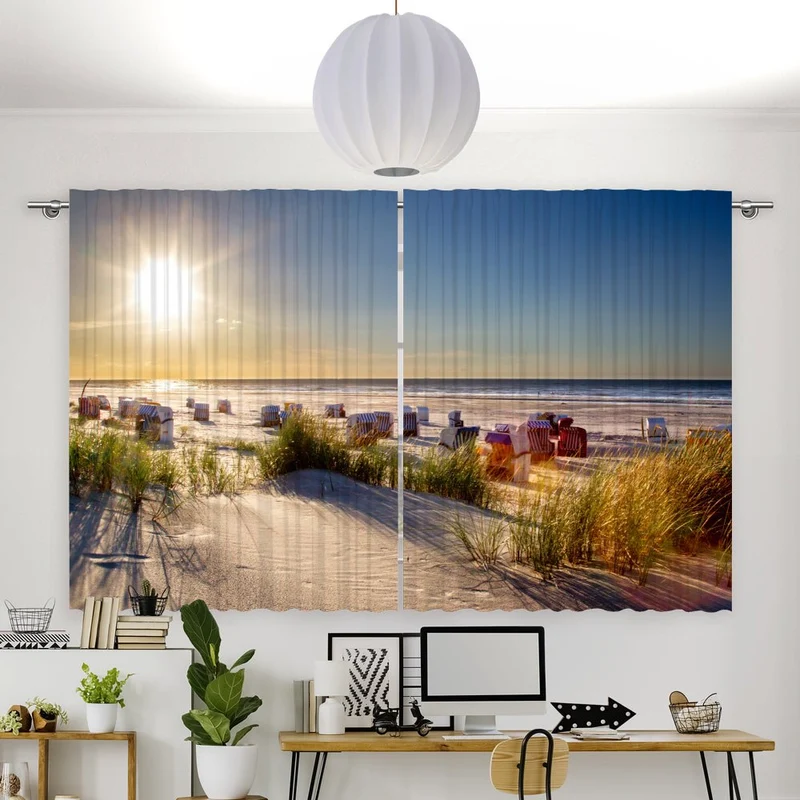 Vorhang Motiv "Nordsee Strandkorb Küste"