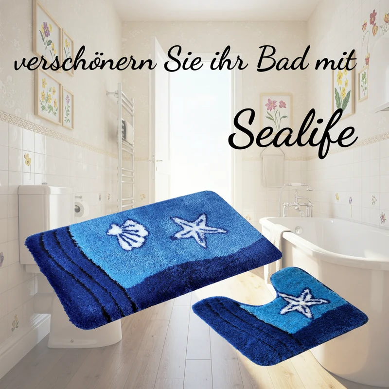 Bademattenset Sealife 2-tlg., 50x90 cm und 50x45 cm verschiedene Farben und Ausführungen