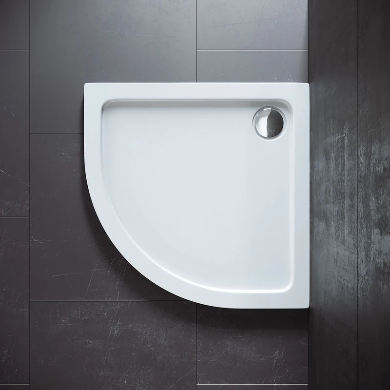 SONNI Oval Duschtasse Niedrigprofil Duschwanne mit 550 mm Radius, Extra Flach, ABS-Acryl-Paneel, Inklusive Ablaufgarnitur