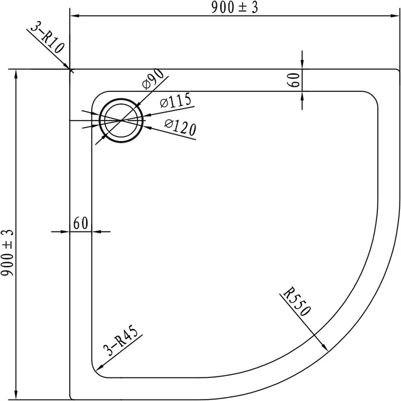SONNI Oval Duschtasse Niedrigprofil Duschwanne mit 550 mm Radius, Extra Flach, ABS-Acryl-Paneel, Inklusive Ablaufgarnitur