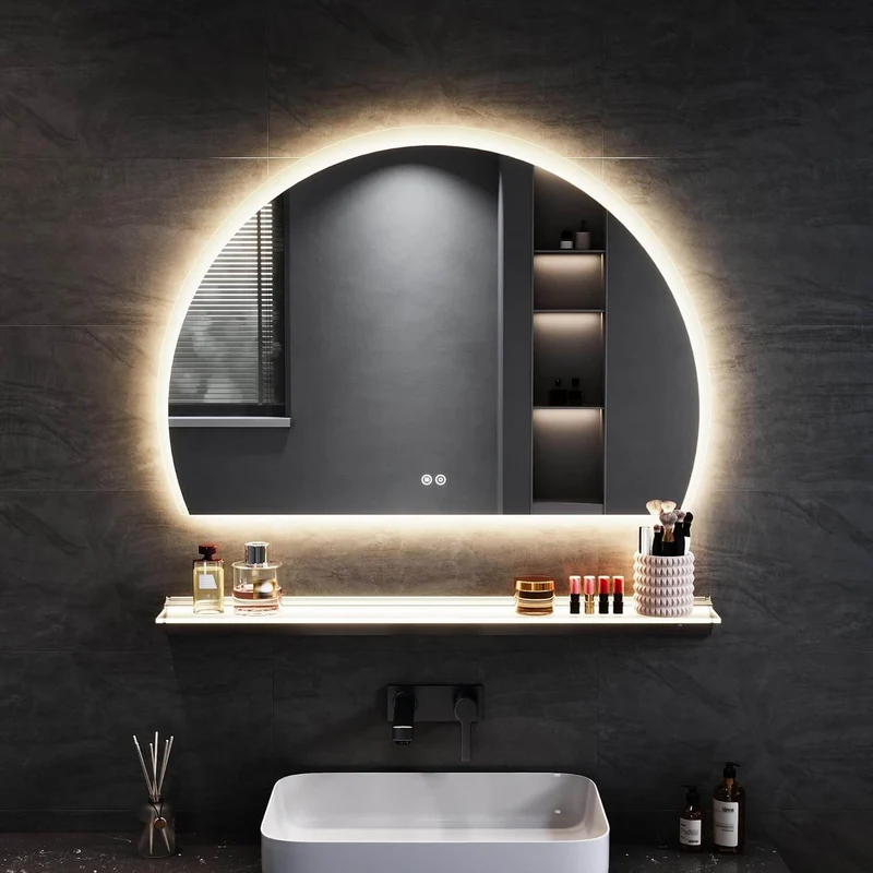 SONNI Badspiegel mit Beleuchtung Halbrund LED Spiegel mit Touch-Schalter und Dimmbar, Beschlagfrei, 3 einstellbare Lichtfarben, Badezimmerspiegel mit Beleuchtung IP44