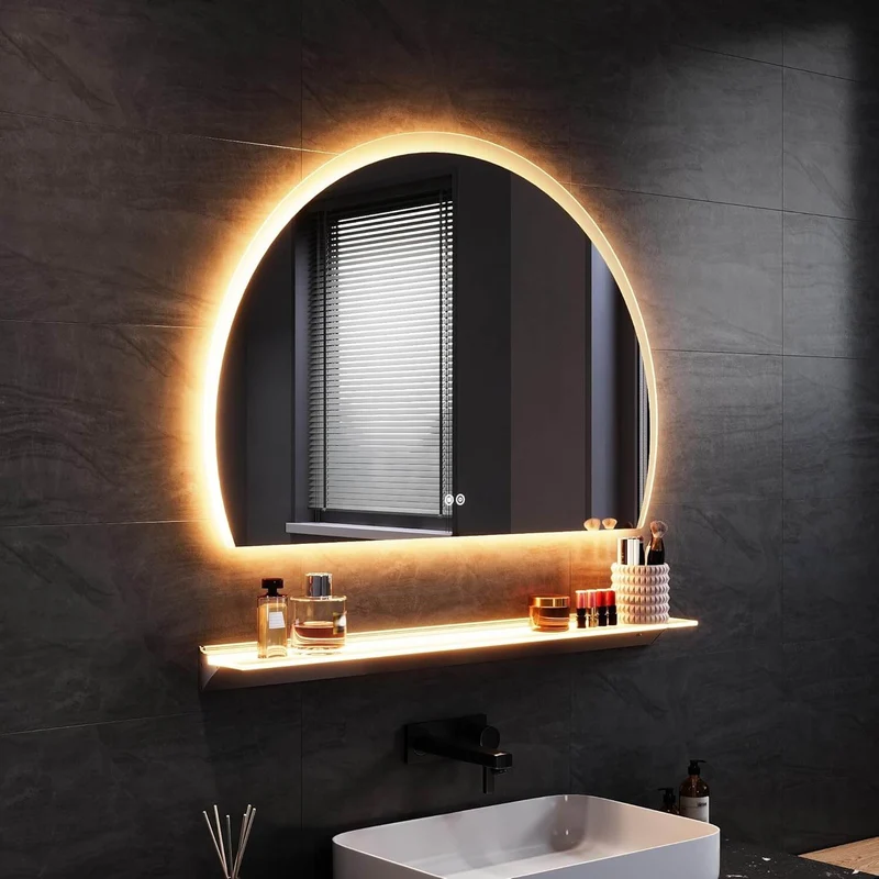SONNI Badspiegel mit Beleuchtung Halbrund LED Spiegel mit Touch-Schalter und Dimmbar, Beschlagfrei, 3 einstellbare Lichtfarben, Badezimmerspiegel mit Beleuchtung IP44