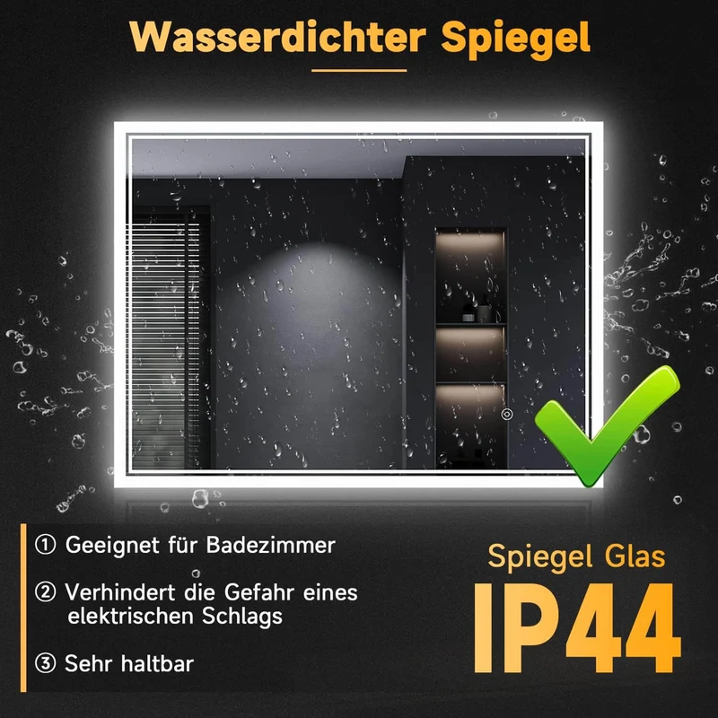 SONNI Badspiegel mit Beleuchtung Halbrund LED Spiegel mit Touch-Schalter und Dimmbar, Beschlagfrei, 3 einstellbare Lichtfarben, Badezimmerspiegel mit Beleuchtung IP44