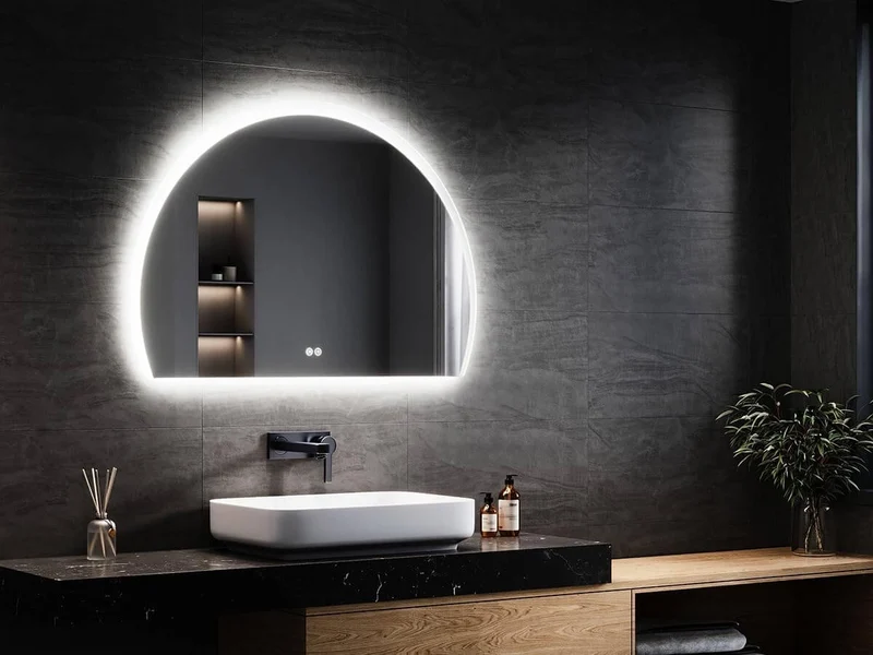 SONNI Badspiegel mit Beleuchtung Halbrund LED Spiegel mit Touch-Schalter und Dimmbar, Beschlagfrei, 3 einstellbare Lichtfarben, Badezimmerspiegel mit Beleuchtung IP44