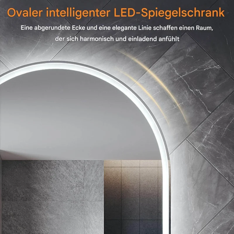 SONNI LED Spiegel Oval Wandspiegel mit DREI Lichtarten, Antibeschlag, Steckdose und Touch-Schalter, Spiegel Bad mit Beleuchtung Dekorative Wandspiegel Horizontal oder vertikal aufgehängt