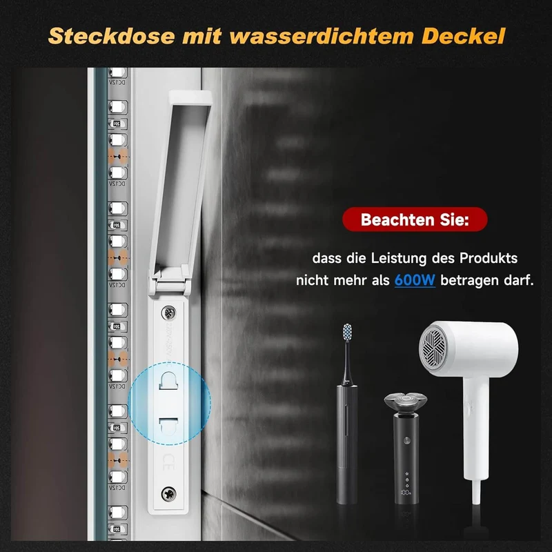 SONNI LED Spiegel Oval Wandspiegel mit DREI Lichtarten, Antibeschlag, Steckdose und Touch-Schalter, Spiegel Bad mit Beleuchtung Dekorative Wandspiegel Horizontal oder vertikal aufgehängt