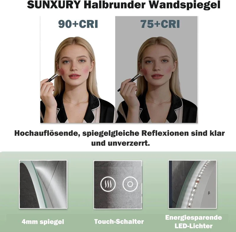 SONNI LED Spiegel Oval Wandspiegel mit DREI Lichtarten, Antibeschlag, Steckdose und Touch-Schalter, Spiegel Bad mit Beleuchtung Dekorative Wandspiegel Horizontal oder vertikal aufgehängt