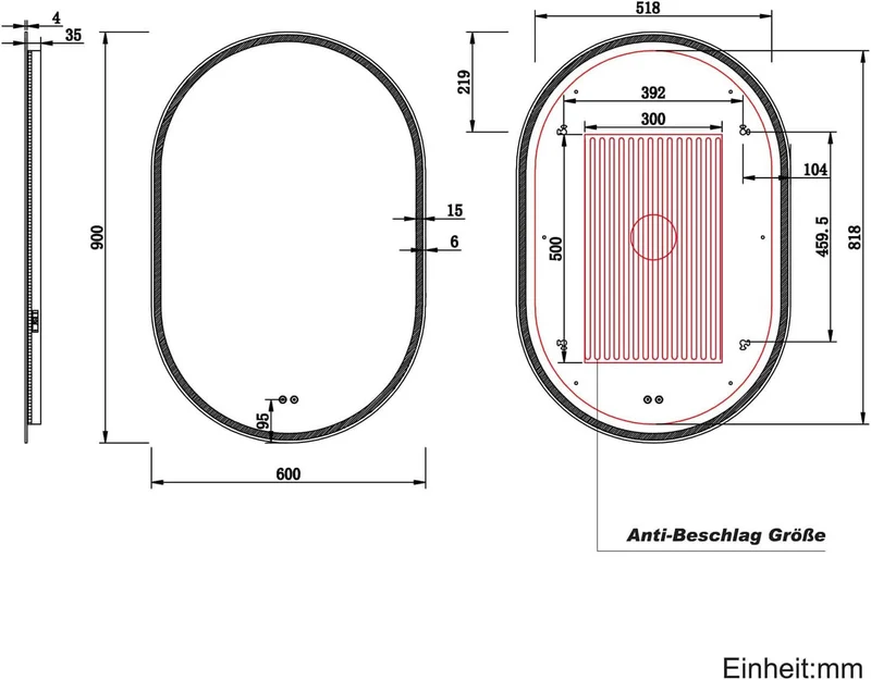 SONNI LED Spiegel Oval Wandspiegel mit DREI Lichtarten, Antibeschlag, Steckdose und Touch-Schalter, Spiegel Bad mit Beleuchtung Dekorative Wandspiegel Horizontal oder vertikal aufgehängt