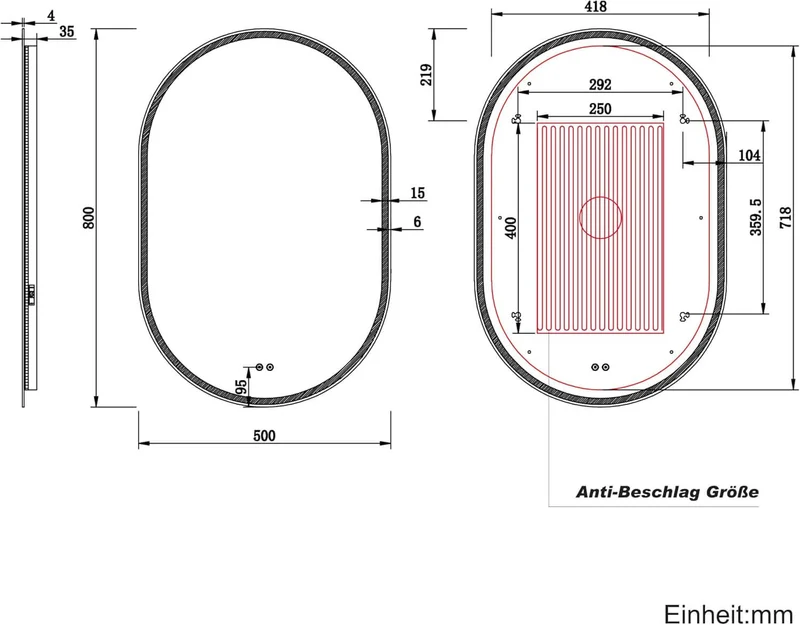 SONNI LED Spiegel Oval Wandspiegel mit DREI Lichtarten, Antibeschlag, Steckdose und Touch-Schalter, Spiegel Bad mit Beleuchtung Dekorative Wandspiegel Horizontal oder vertikal aufgehängt