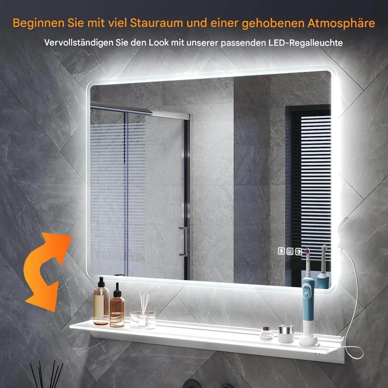 SONNI LED Badspiegel Wandspiegel mit Beleuchtung(Weißes/Blaues/Violettes Licht), Steckdose und Bluetooth, Anti-Beschlag und Touch-Schalter Kosmetikspiegel Schminkspiegel