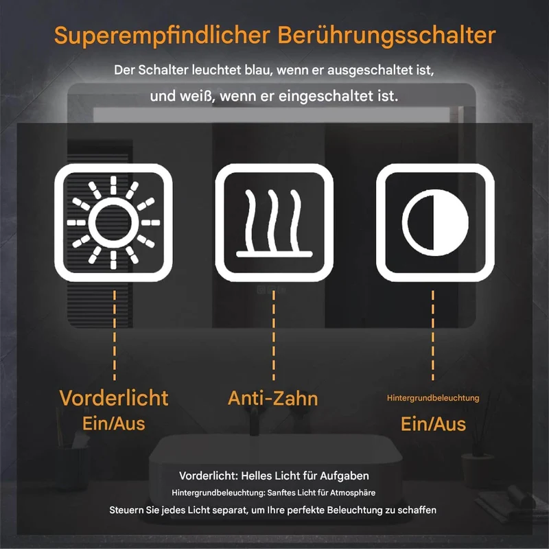 SONNI LED Badspiegel 80 x 60 cm Spiegel Bad mit Beleuchtung, 3 Farbe modi, Steckdose, 3X Lupe, Anti-Beschlag und Touch-Schalter Wandspiegel Kosmetikspiegel