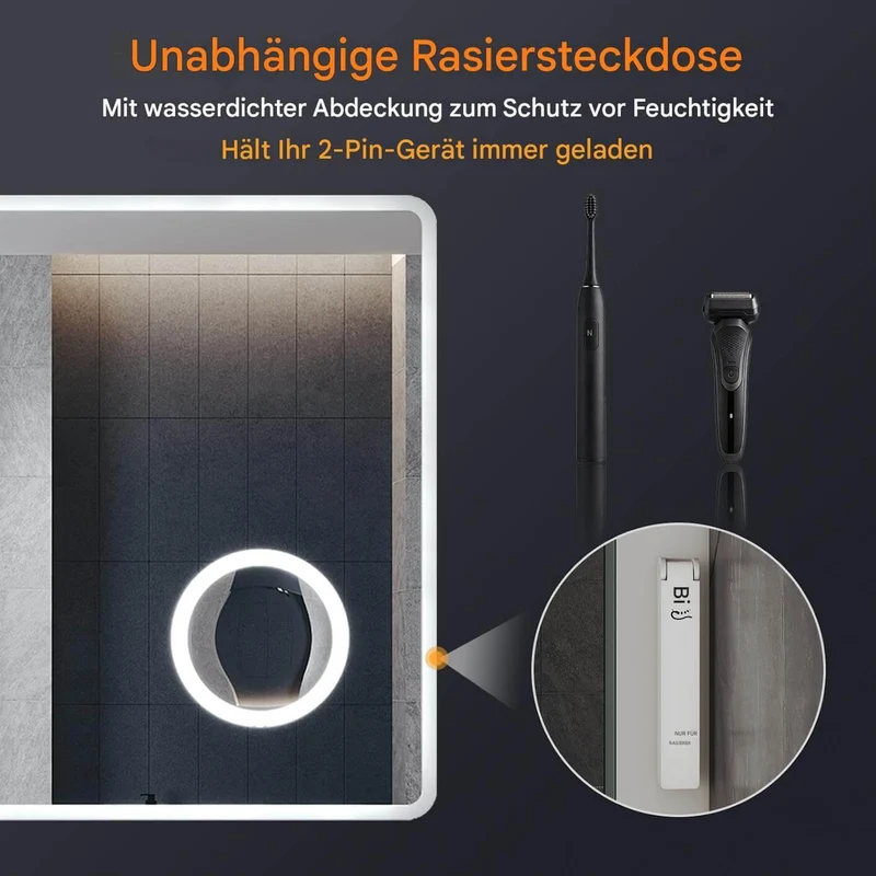 SONNI LED Badspiegel 80 x 60 cm Spiegel Bad mit Beleuchtung, 3 Farbe modi, Steckdose, 3X Lupe, Anti-Beschlag und Touch-Schalter Wandspiegel Kosmetikspiegel