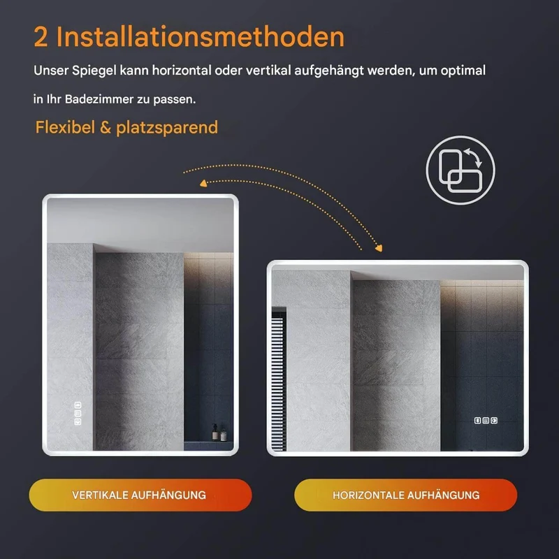 SONNI LED Badspiegel 80 x 60 cm Spiegel Bad mit Beleuchtung, 3 Farbe modi, Steckdose, 3X Lupe, Anti-Beschlag und Touch-Schalter Wandspiegel Kosmetikspiegel
