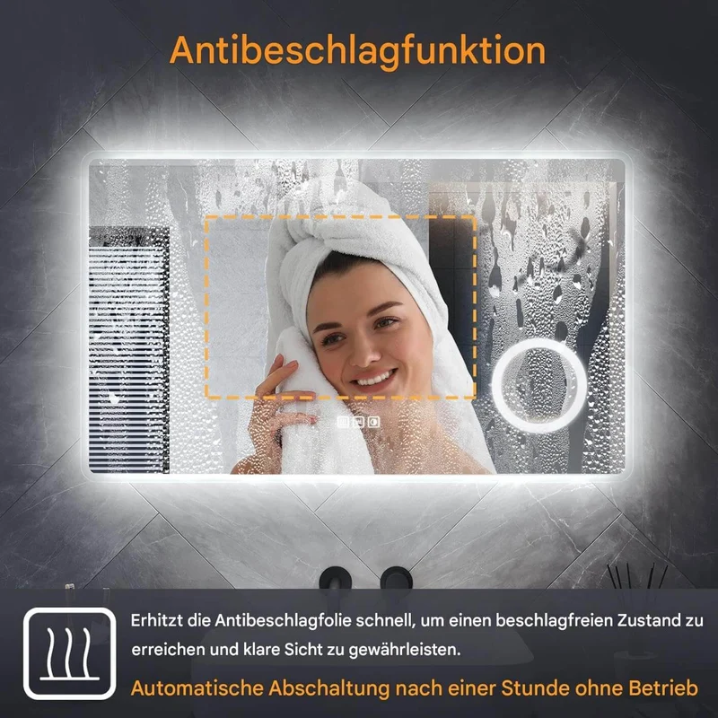 SONNI LED Badspiegel 80 x 60 cm Spiegel Bad mit Beleuchtung, 3 Farbe modi, Steckdose, 3X Lupe, Anti-Beschlag und Touch-Schalter Wandspiegel Kosmetikspiegel