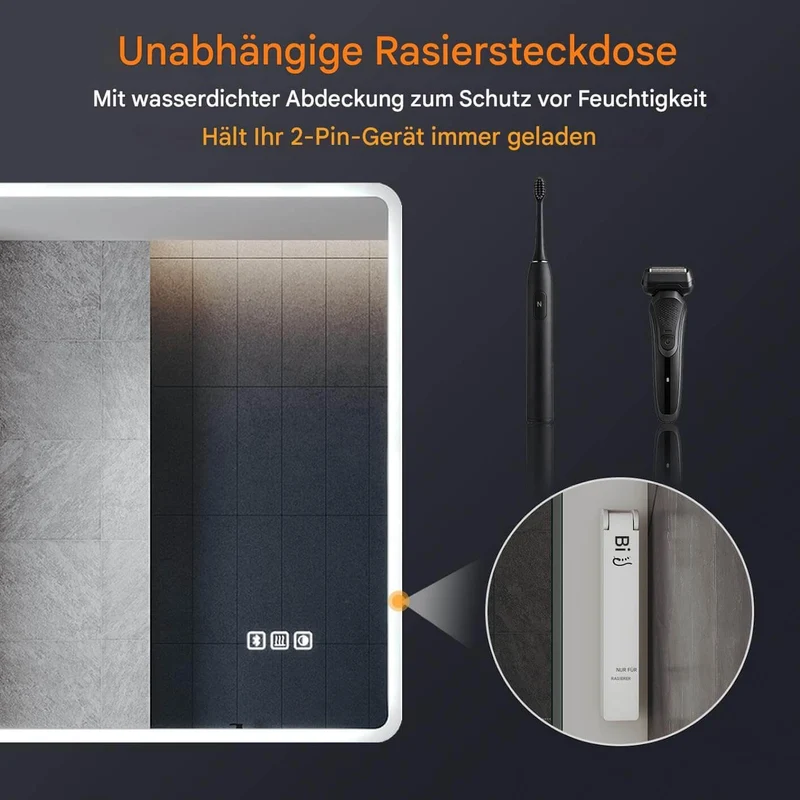 SONNI LED Badspiegel 80 x 60 cm Spiegel Bad mit Beleuchtung, 3 Farbe modi, Steckdose, 3X Lupe, Anti-Beschlag und Touch-Schalter Wandspiegel Kosmetikspiegel