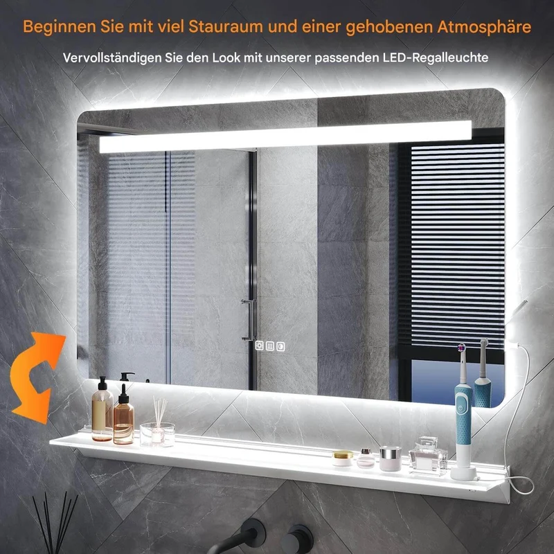 SONNI LED Badspiegel 80 x 60 cm Spiegel Bad mit Beleuchtung, 3 Farbe modi, Steckdose, 3X Lupe, Anti-Beschlag und Touch-Schalter Wandspiegel Kosmetikspiegel
