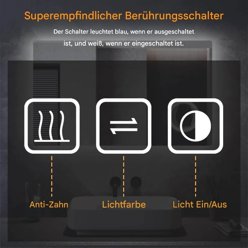 SONNI LED Badspiegel 80 x 60 cm Spiegel Bad mit Beleuchtung, 3 Farbe modi, Steckdose, 3X Lupe, Anti-Beschlag und Touch-Schalter Wandspiegel Kosmetikspiegel