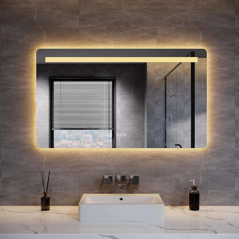SONNI LED Badspiegel 80 x 60 cm Spiegel Bad mit Beleuchtung, 3 Farbe modi, Steckdose, 3X Lupe, Anti-Beschlag und Touch-Schalter Wandspiegel Kosmetikspiegel