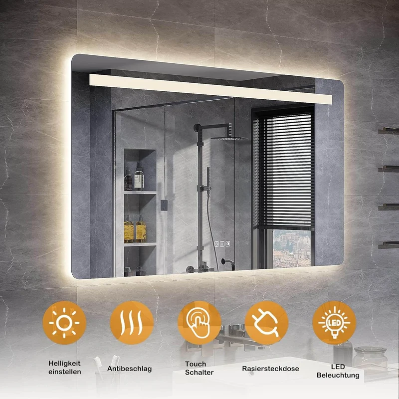 SONNI LED Badspiegel 80 x 60 cm Spiegel Bad mit Beleuchtung, 3 Farbe modi, Steckdose, 3X Lupe, Anti-Beschlag und Touch-Schalter Wandspiegel Kosmetikspiegel