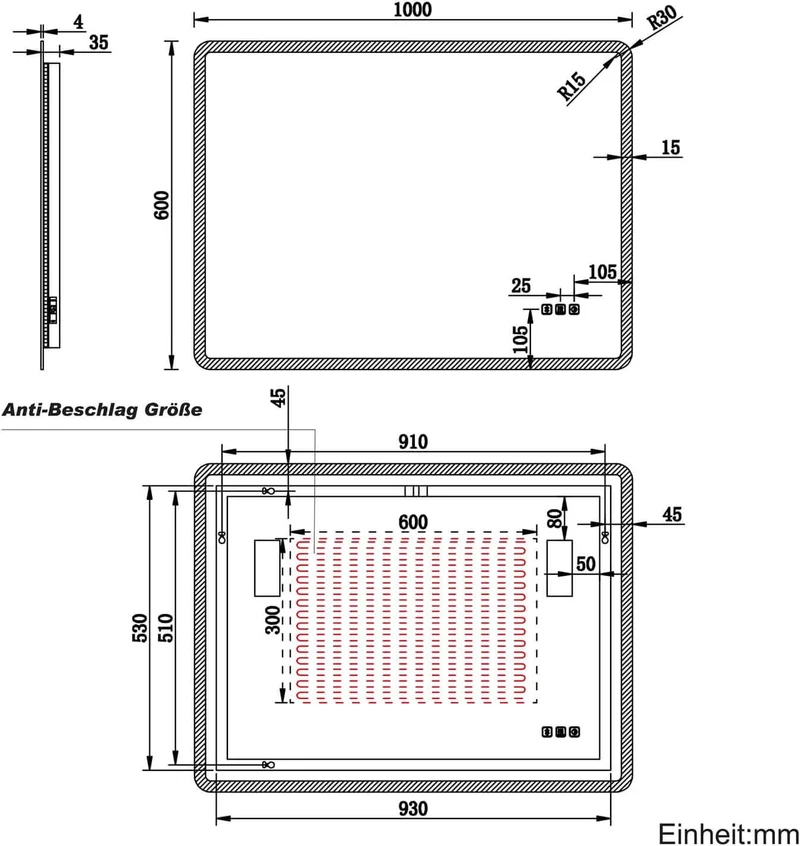SONNI LED Badspiegel 80 x 60 cm Spiegel Bad mit Beleuchtung, 3 Farbe modi, Steckdose, 3X Lupe, Anti-Beschlag und Touch-Schalter Wandspiegel Kosmetikspiegel