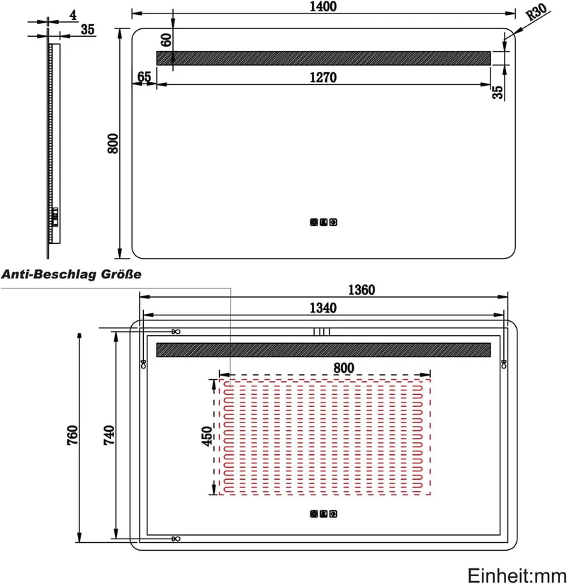 SONNI LED Badspiegel 80 x 60 cm Spiegel Bad mit Beleuchtung, 3 Farbe modi, Steckdose, 3X Lupe, Anti-Beschlag und Touch-Schalter Wandspiegel Kosmetikspiegel