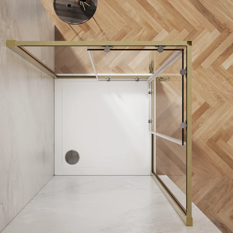SONNI Duschkabine Eckeinstieg Schiebetür Gold Aluminiumrahmen ESG Glas 70–90 cm Höhe 190 cm