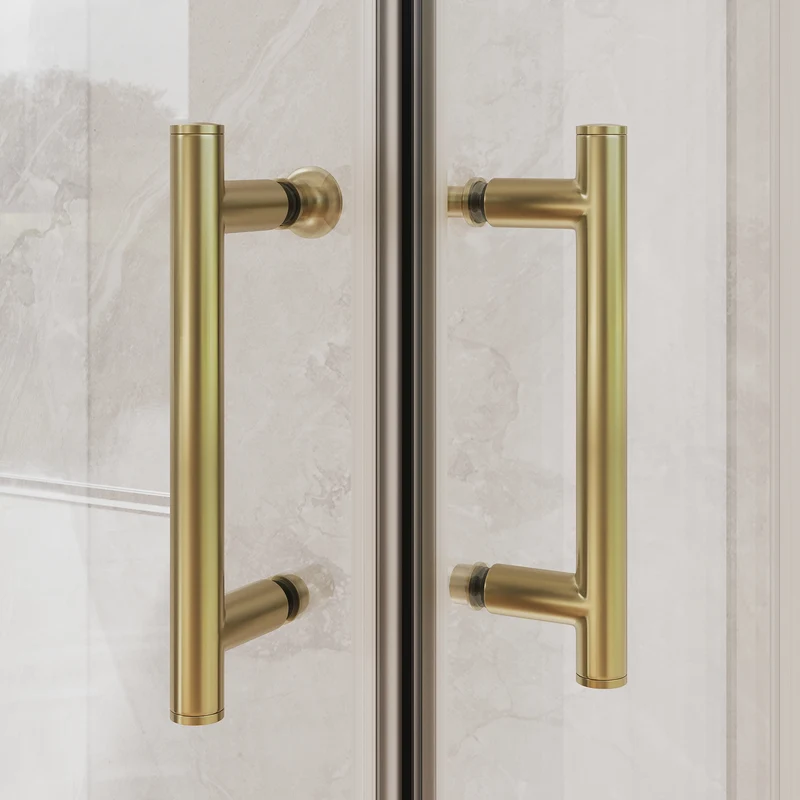 SONNI Duschkabine Eckeinstieg Schiebetür Gold Aluminiumrahmen ESG Glas 70–90 cm Höhe 190 cm