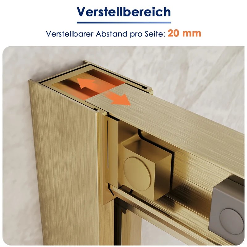 SONNI Duschkabine Eckeinstieg Schiebetür Gold Aluminiumrahmen ESG Glas 70–90 cm Höhe 190 cm