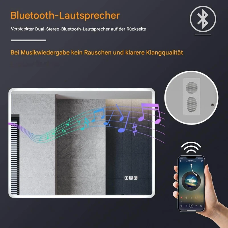 SONNI Badezimmer Spiegel mit Beleuchtung Wandspiegel, Kosmetikspiegel mit modernes Muster, 3 Farbe einstellbar, Steckdose und Antibeschlag, horizontal oder vertikal montierbar