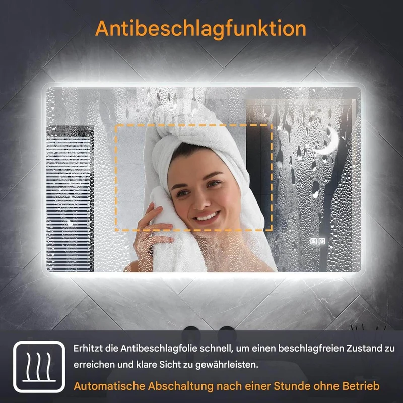 SONNI Badezimmer Spiegel mit Beleuchtung Wandspiegel, Kosmetikspiegel mit modernes Muster, 3 Farbe einstellbar, Steckdose und Antibeschlag, horizontal oder vertikal montierbar