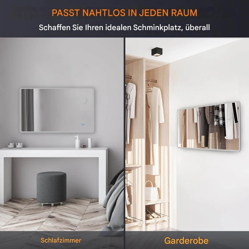 SONNI Badezimmer Spiegel mit Beleuchtung Wandspiegel, Kosmetikspiegel mit modernes Muster, 3 Farbe einstellbar, Steckdose und Antibeschlag, horizontal oder vertikal montierbar
