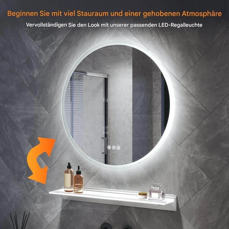 SONNI Badspiegel Runder mit Bluetooth Wandspiegel mit Beleuchtung, Spiegel Bad mit 3 einstellbare Farbtemperaturen und Anti-Beschlag, Kosmetikspiegel Rund