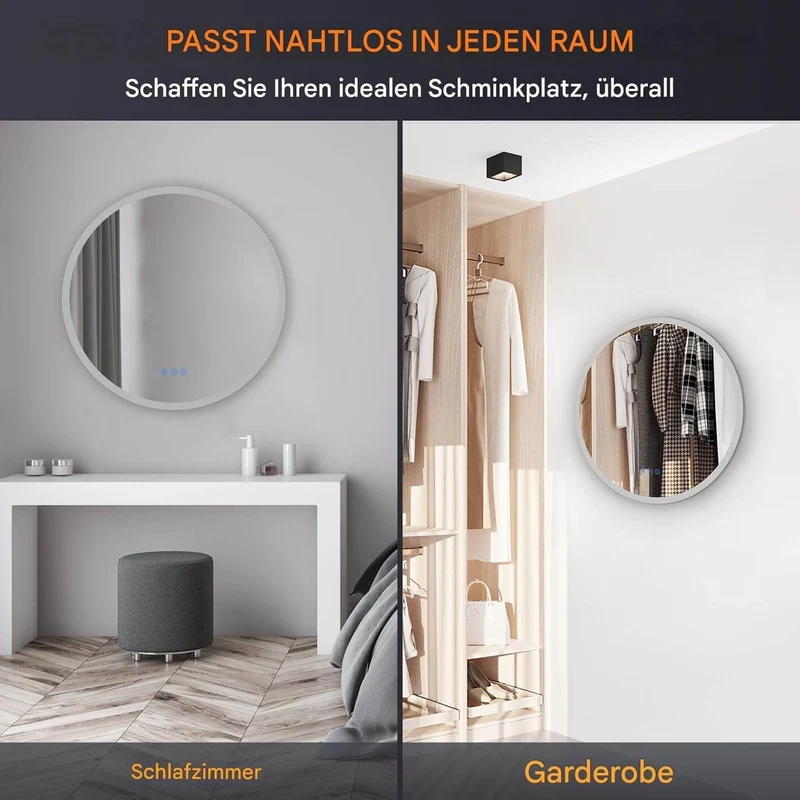 SONNI Badspiegel Runder mit Bluetooth Wandspiegel mit Beleuchtung, Spiegel Bad mit 3 einstellbare Farbtemperaturen und Anti-Beschlag, Kosmetikspiegel Rund