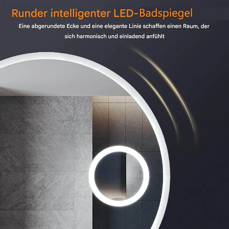 SONNI Badspiegel Runder mit Bluetooth Wandspiegel mit Beleuchtung, Spiegel Bad mit 3 einstellbare Farbtemperaturen und Anti-Beschlag, Kosmetikspiegel Rund