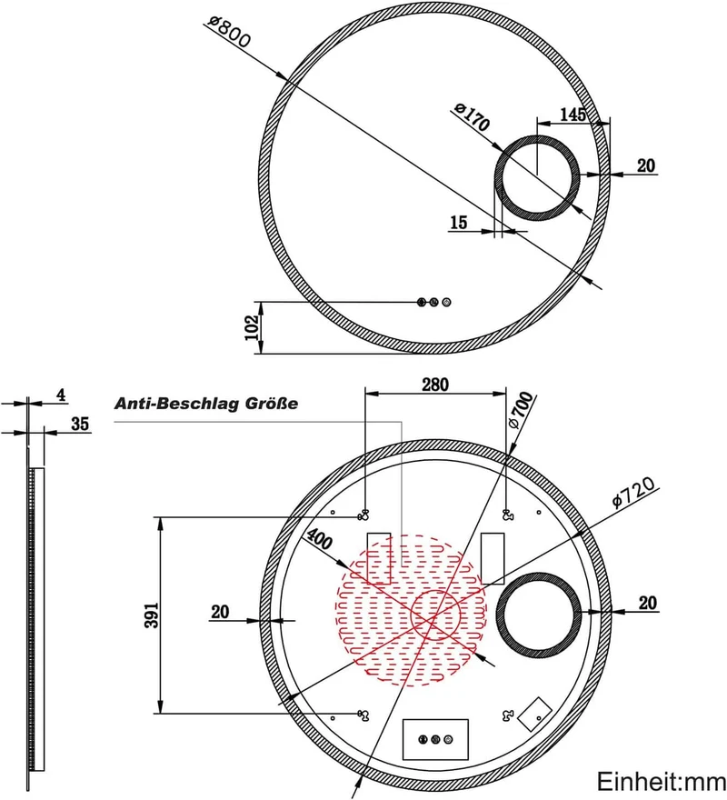 SONNI Badspiegel Runder mit Bluetooth Wandspiegel mit Beleuchtung, Spiegel Bad mit 3 einstellbare Farbtemperaturen und Anti-Beschlag, Kosmetikspiegel Rund