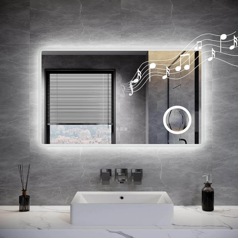 SONNI LED Badspiegel Wandspiegel Bad mit Beleuchtung, 3 Farbe modi+Stufenlose Dimmung, Steckdose, Bluetooth und 3X Lupe, Kosmetikspiegel mit Anti-Beschlag und Touch-Schalter