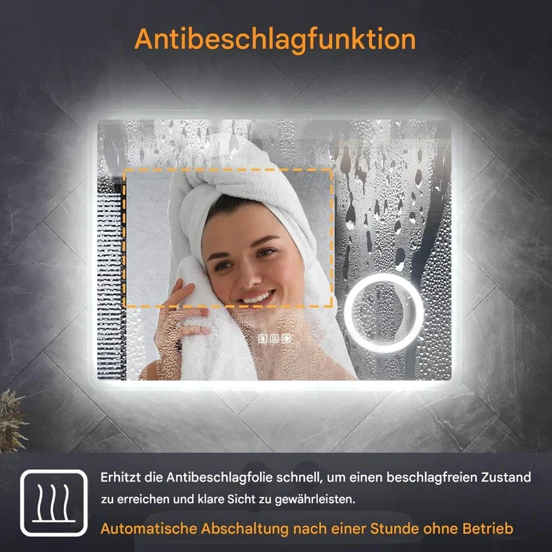 SONNI LED Badspiegel Wandspiegel Bad mit Beleuchtung, 3 Farbe modi+Stufenlose Dimmung, Steckdose, Bluetooth und 3X Lupe, Kosmetikspiegel mit Anti-Beschlag und Touch-Schalter