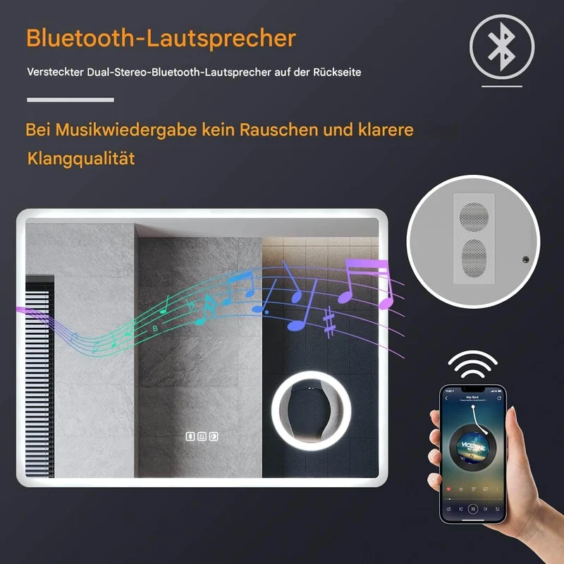SONNI LED Badspiegel Wandspiegel Bad mit Beleuchtung, 3 Farbe modi+Stufenlose Dimmung, Steckdose, Bluetooth und 3X Lupe, Kosmetikspiegel mit Anti-Beschlag und Touch-Schalter