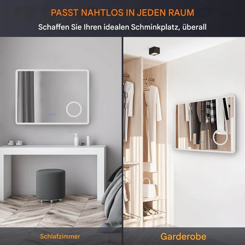 SONNI LED Badspiegel Wandspiegel Bad mit Beleuchtung, 3 Farbe modi+Stufenlose Dimmung, Steckdose, Bluetooth und 3X Lupe, Kosmetikspiegel mit Anti-Beschlag und Touch-Schalter