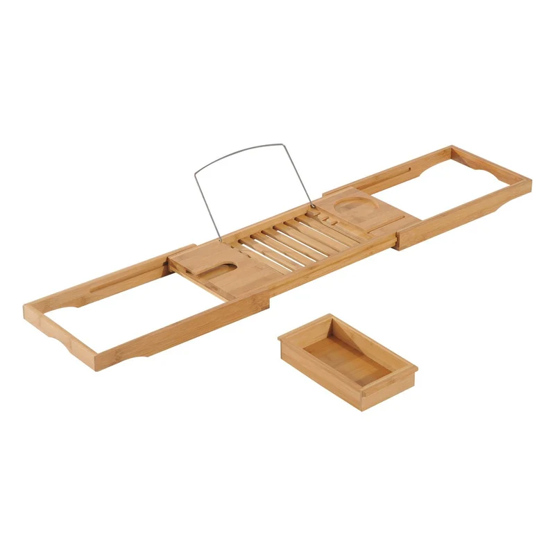 HOMCOM - Badewannenablage, Badewannenablage holz, Verstellbar 70-105cm Ablage für Badewanne, Badewannenbrücke, Wannenauflage, Bambus Natur
