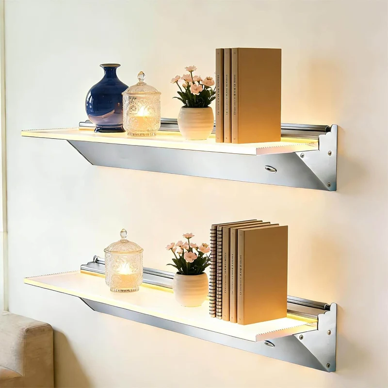SONNI LED Wandregale 50cm Glasboden Regal mit LED-Beleuchtung für Wohnzimmer, Bar, Eingang Lagerregal aus Aluminium und 8 mm abnehmbares Glas, 3 Farbe modi, sensorgesteuert