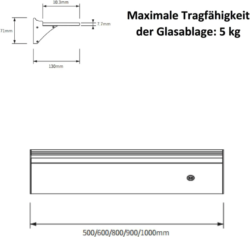 SONNI LED Wandregale 50cm Glasboden Regal mit LED-Beleuchtung für Wohnzimmer, Bar, Eingang Lagerregal aus Aluminium und 8 mm abnehmbares Glas, 3 Farbe modi, sensorgesteuert