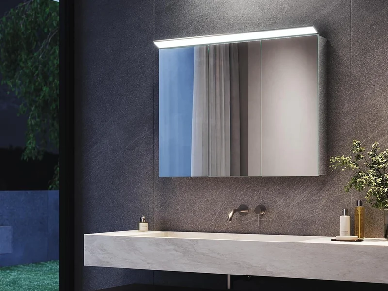 SONNI Spiegelschrank Bad mit Beleuchtung 80 x 60 cm, Edelstahl Medizinschrank IP44 Wasserciht, Spiegelleuchte mit Kaltweißem Licht und Wandschalter für Badezimmer