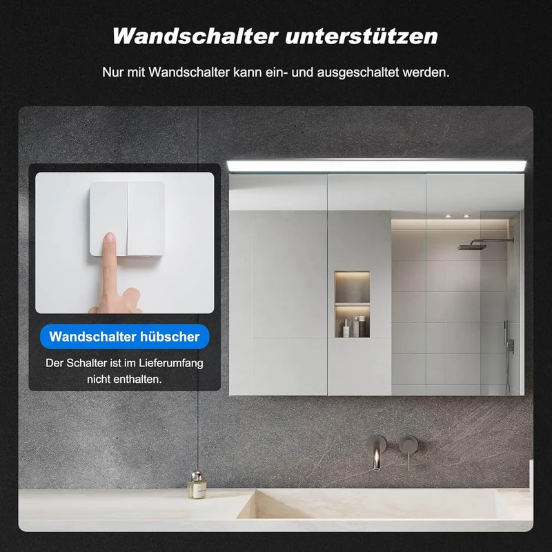 SONNI Spiegelschrank Bad mit Beleuchtung 80 x 60 cm, Edelstahl Medizinschrank IP44 Wasserciht, Spiegelleuchte mit Kaltweißem Licht und Wandschalter für Badezimmer